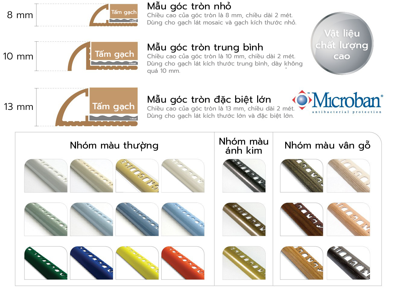 Nẹp góc ốp gạch Cá Sấu Plus Microban Nẹp góc ốp gạch Cá Sấu Plus Microban